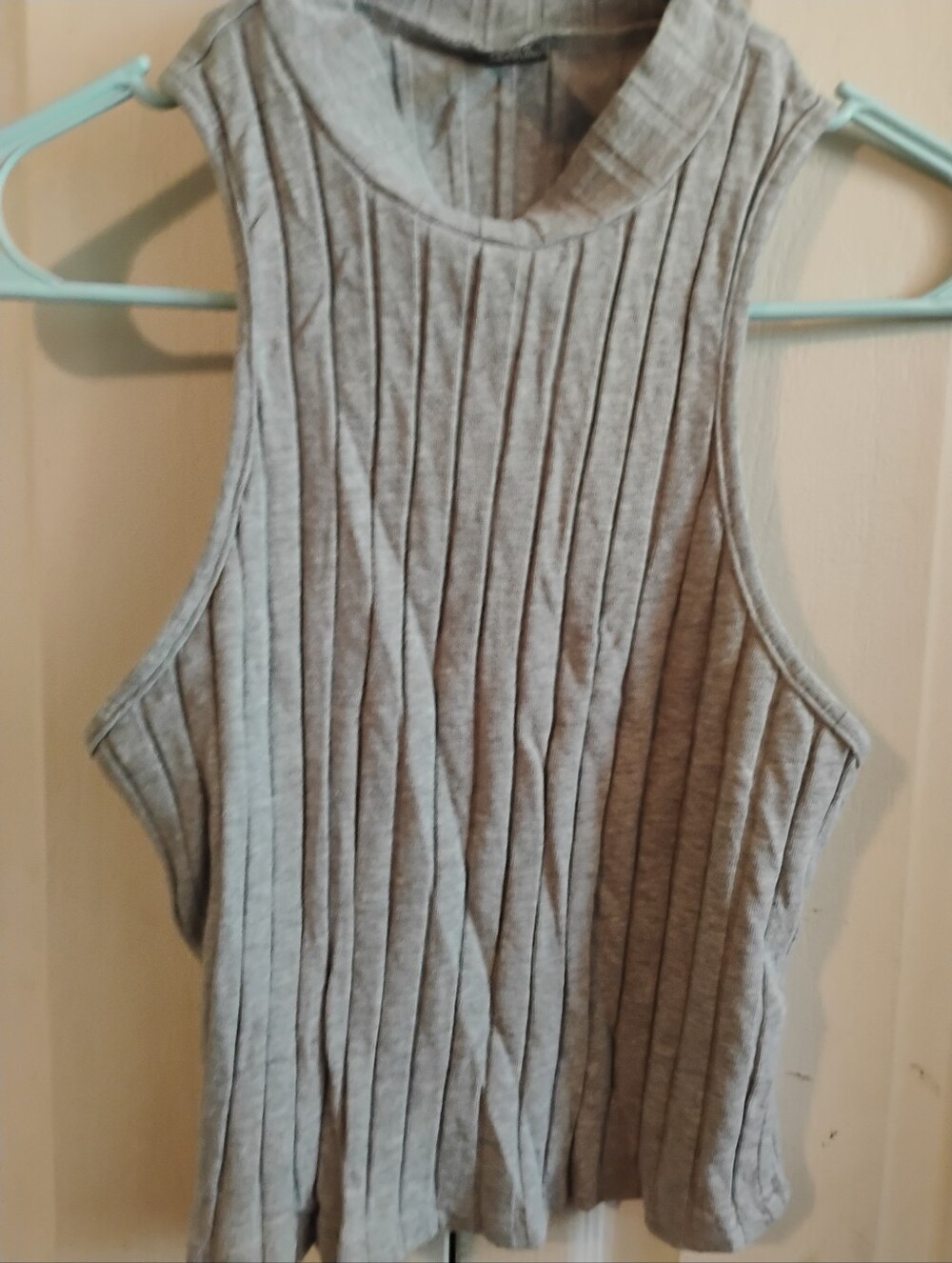SHEIN Women's Grey Mock Neck Rib-Knit Sleeveless Tank Top Size L